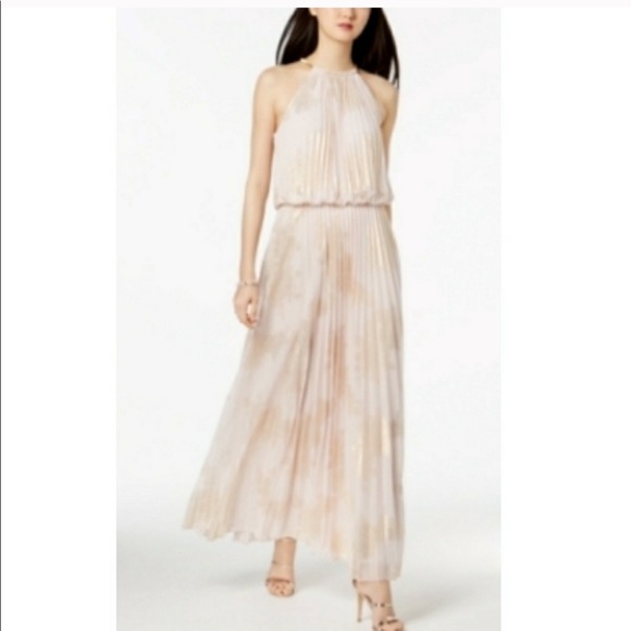 MSK Dresses & Skirts - New MSK White Gold Pleated Sleeveless Long Dress